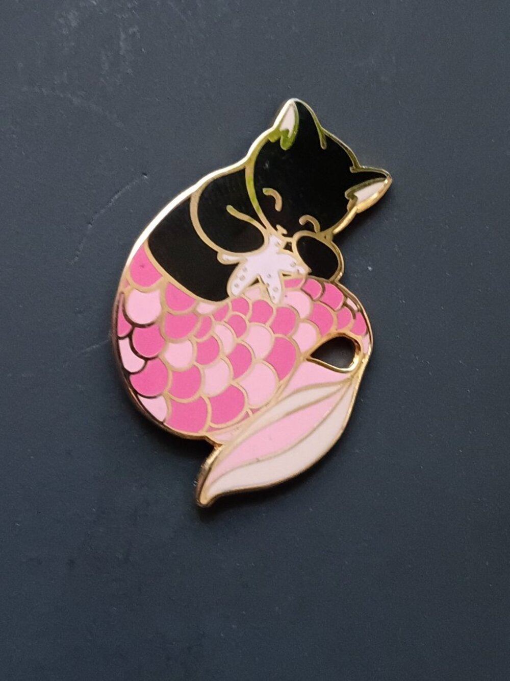 Mermaid Black Cat Enamel Pin